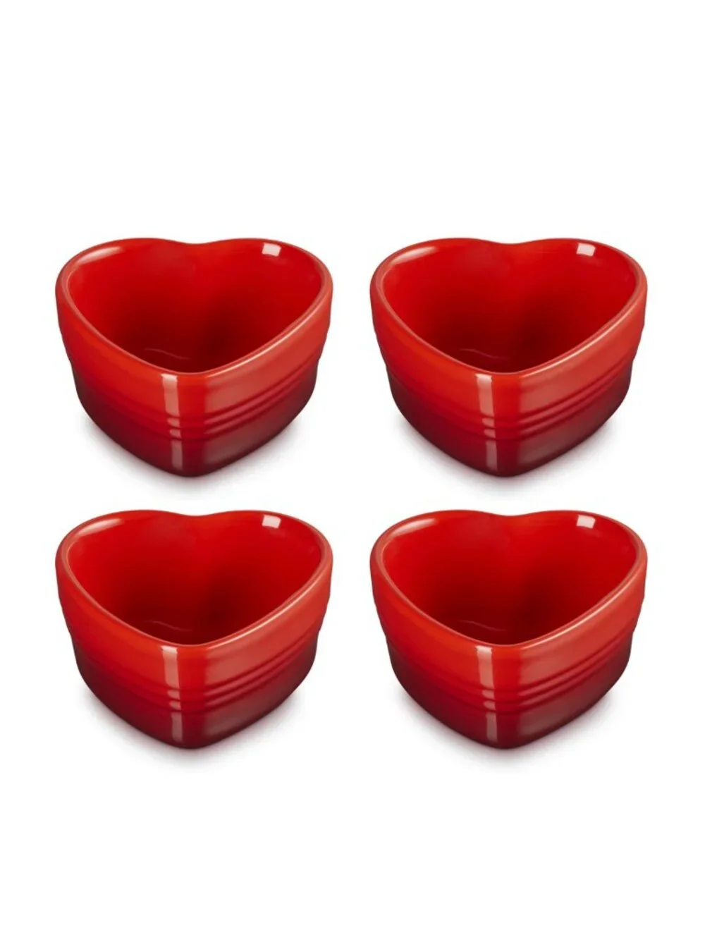 Le Creuset Stoneware Set of 4 Color Cerise Heart Ramekins 300ml, NWT